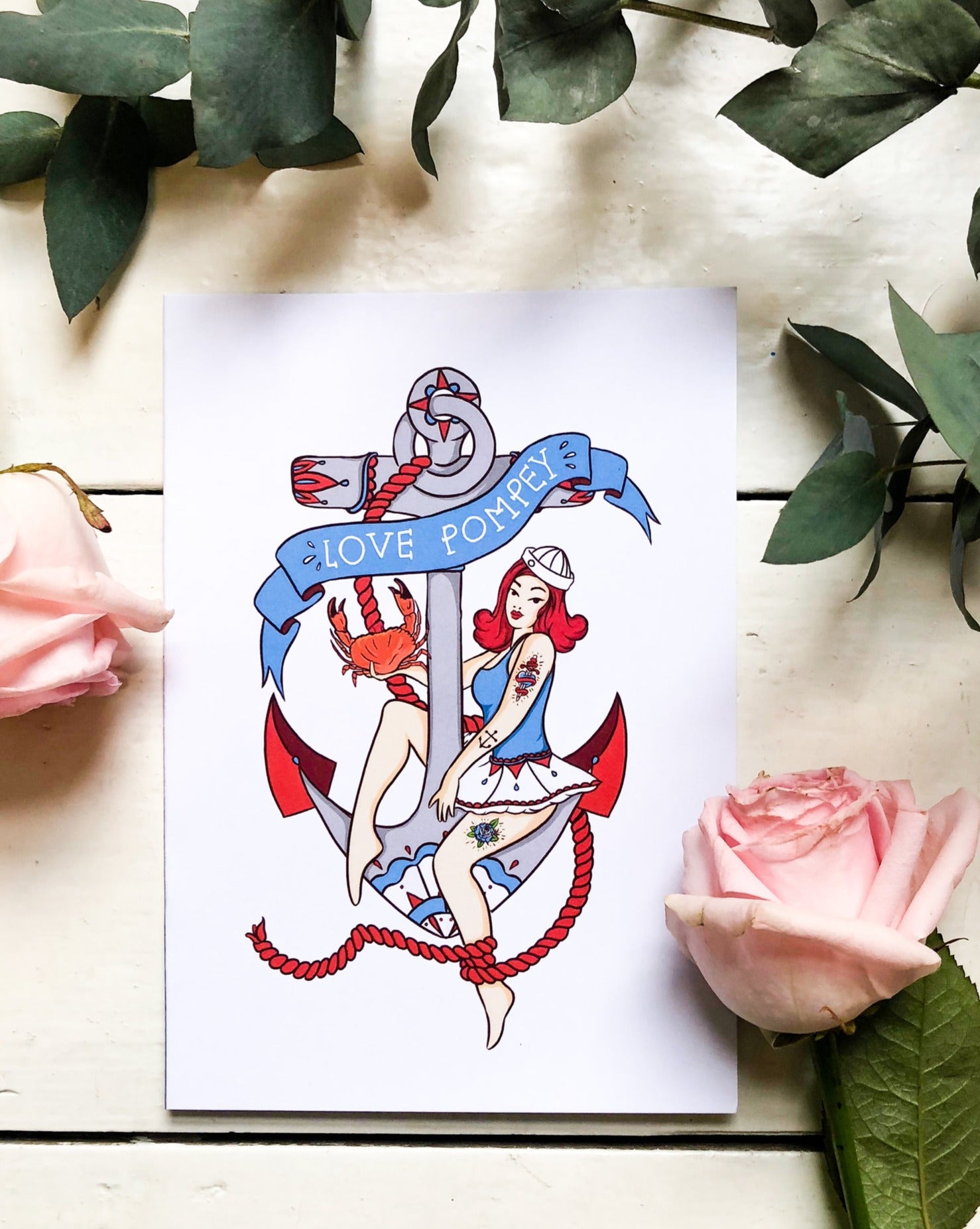 Love Southsea Anchor Sailor Girl Greetings Card