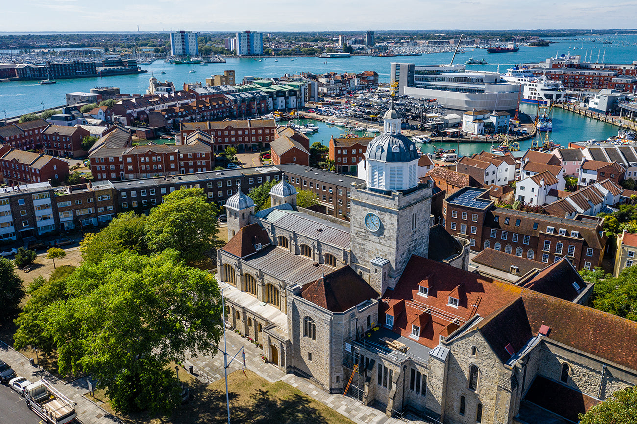 ‘Portsmouth Cathedral and Old Portsmouth’ aerial drone photo print
