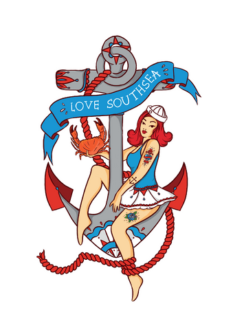 Love Southsea Anchor Sailor Girl Print