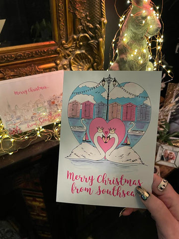 'Merry Christmas from Love Southsea' Swan Christmas Greetings Card