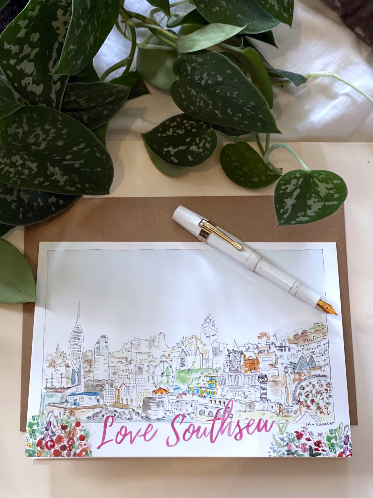 Love Southsea Portsmouth Skyline Watercolour Greetings Card
