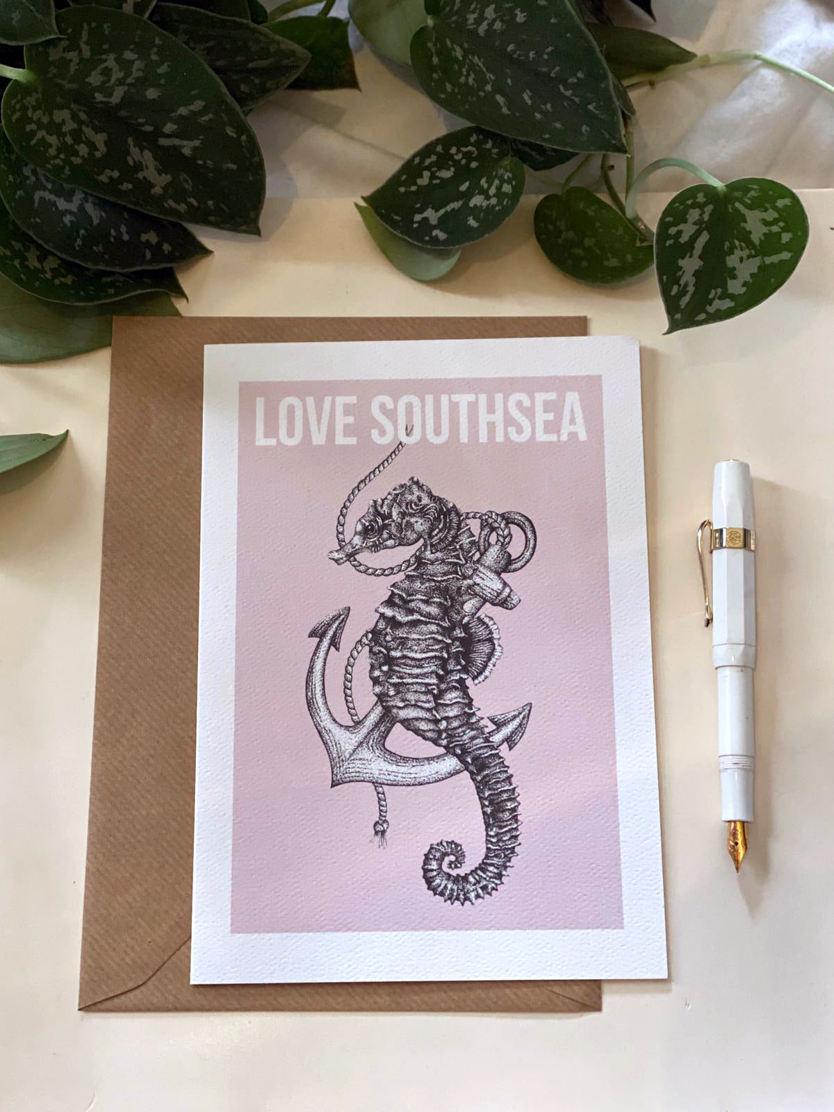 Pink Seahorse Greetings Card