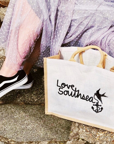 Handwritten Love Southsea Jute bags